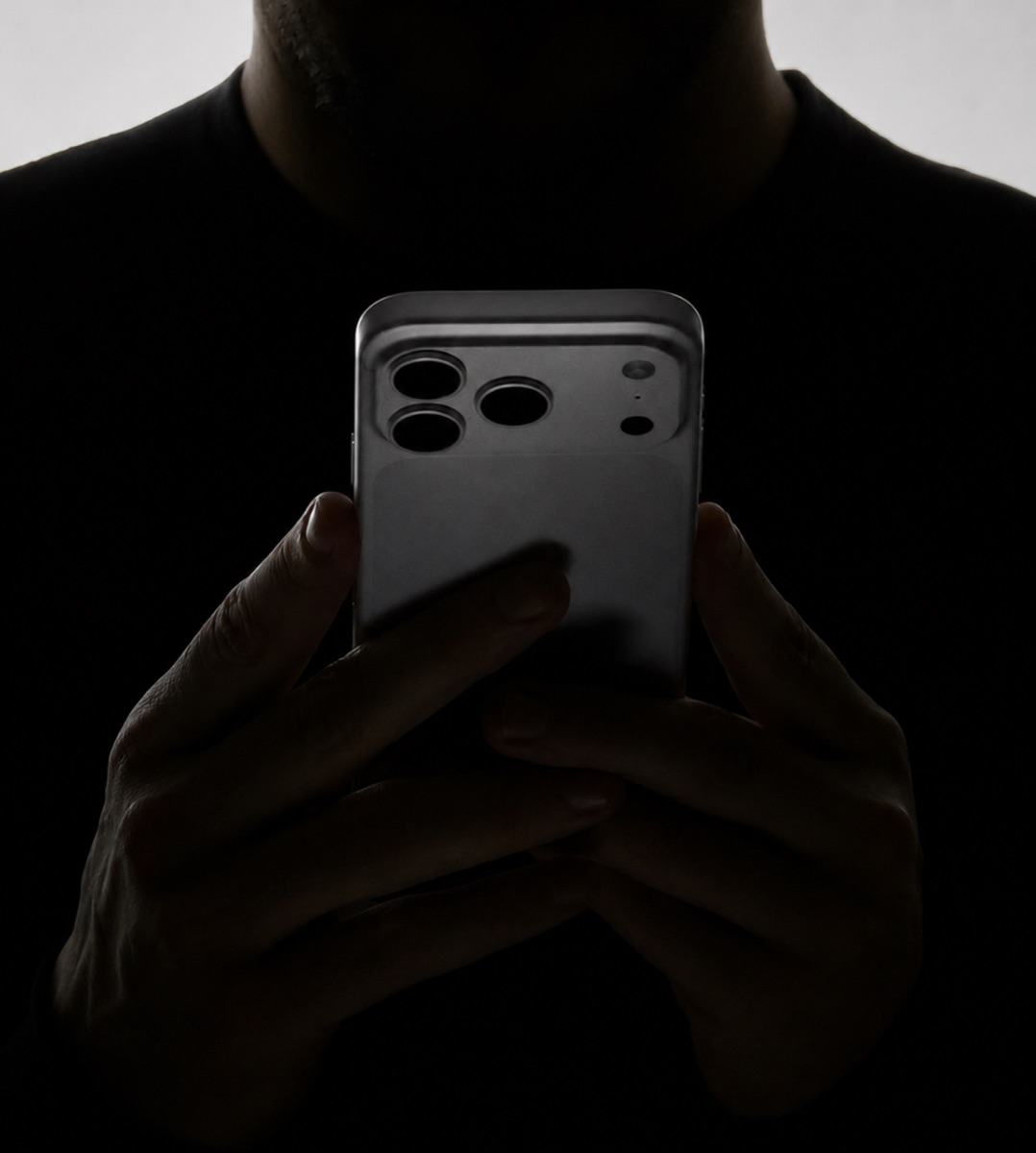 A person holding a phone in low light